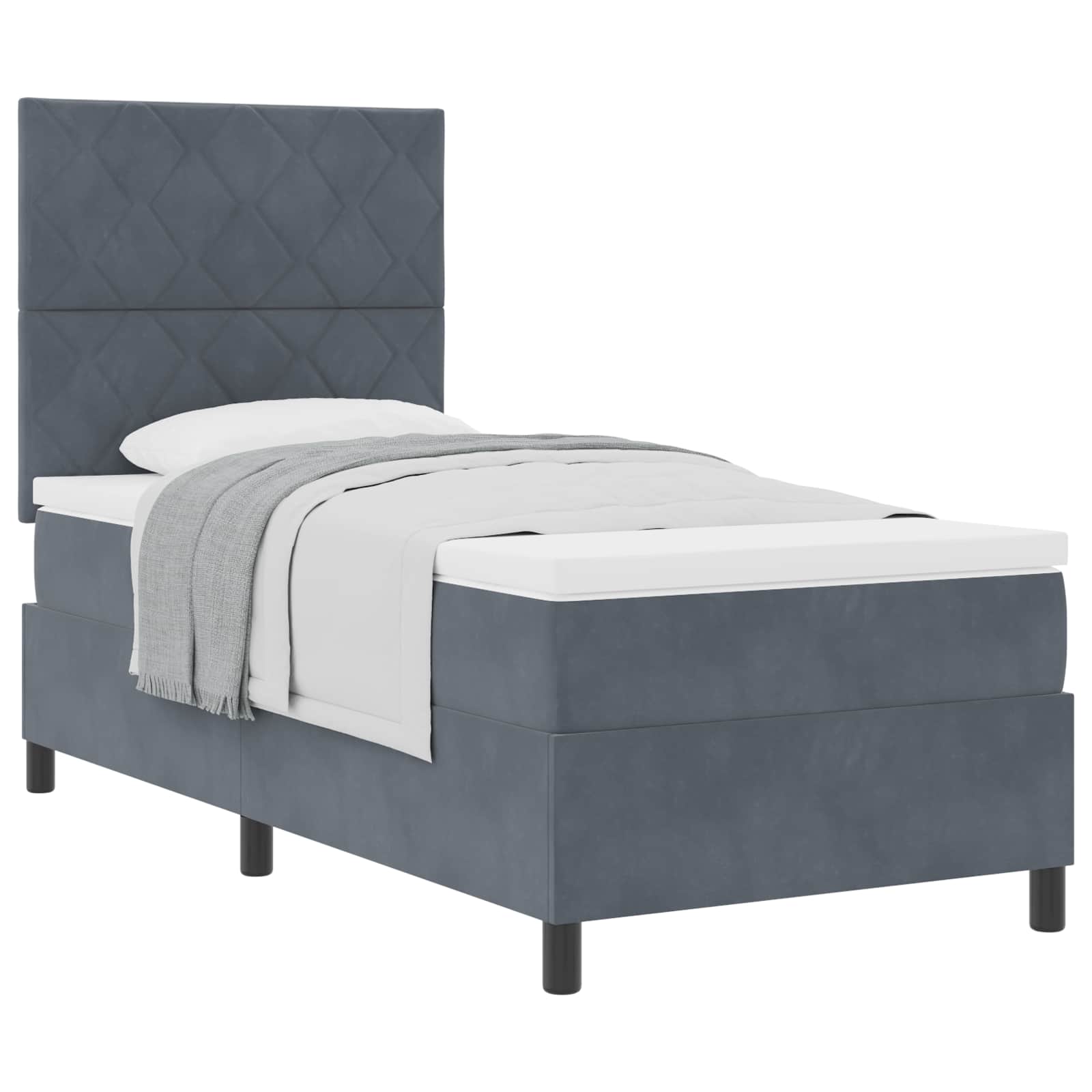 Boxspringbett mit Kopfteil Dunkelgrau 90 x 200 cm Samt