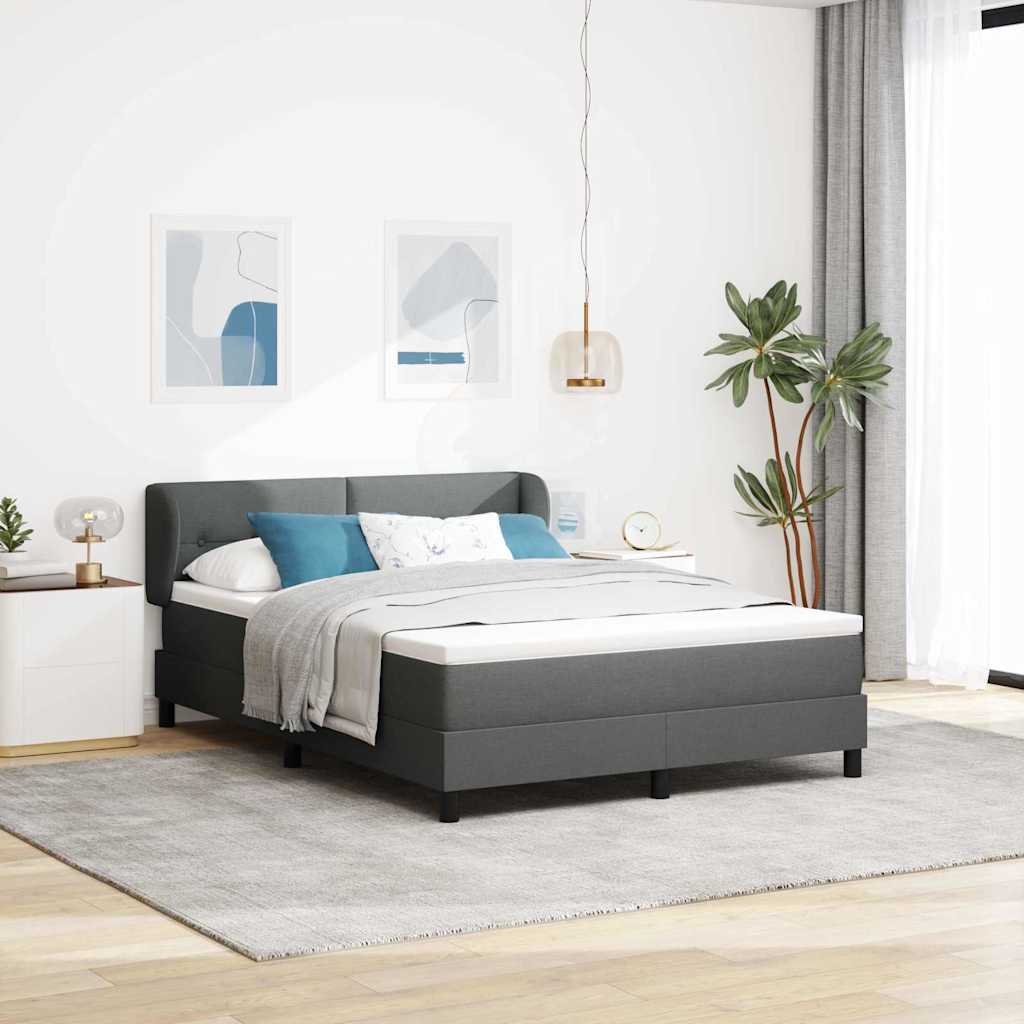 Boxspringbett mit Kopfteil Dunkelgrau 140 x 200 cm Stoff
