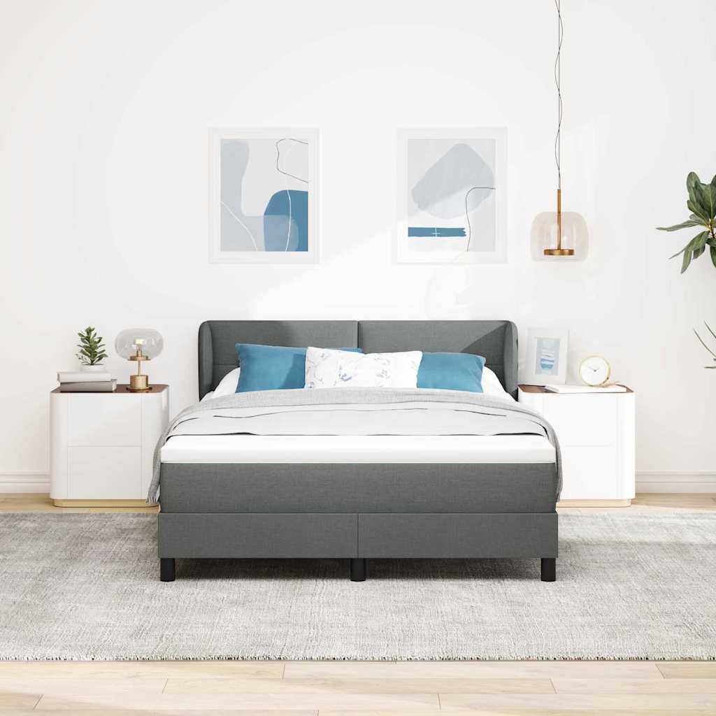 Boxspringbett mit Kopfteil Dunkelgrau 140 x 200 cm Stoff