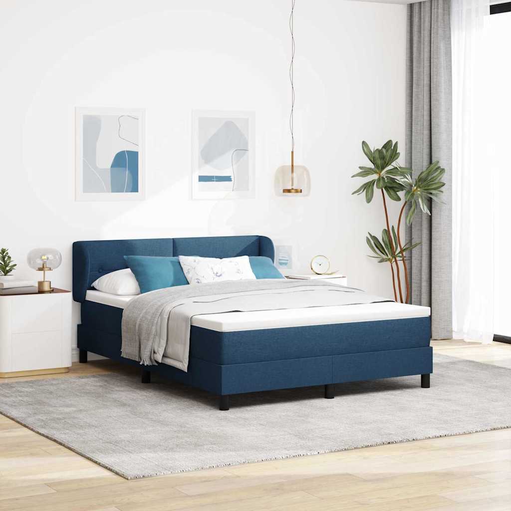 Boxspringbett mit Kopfteil Blau 160 x 200 cm Stoff