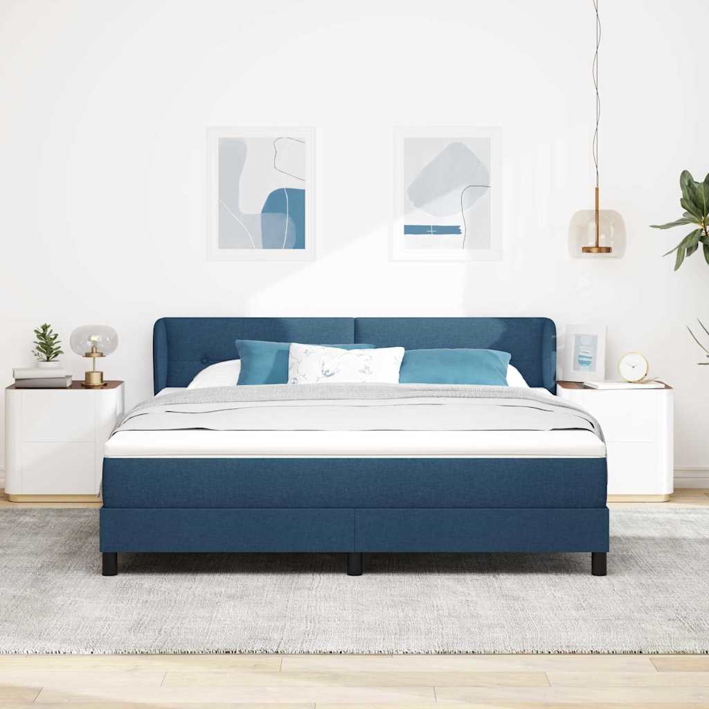 Boxspringbett mit Kopfteil Blau 180 x 200 cm Stoff