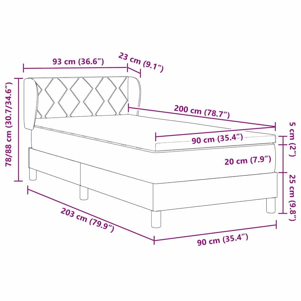 Boxspringbett mit Kopfteil Blau 90 x 200 cm Stoff