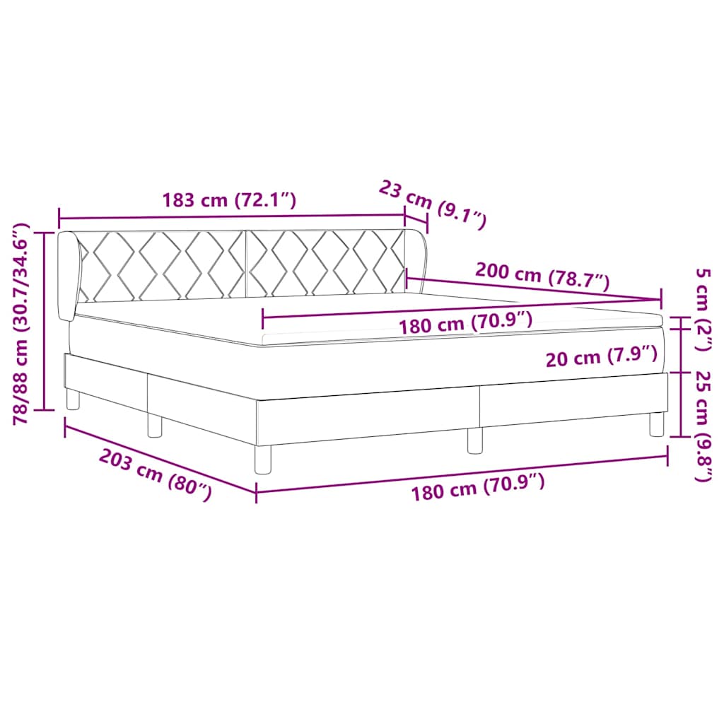 Boxspringbett mit Kopfteil Hellgrau 180 x 200 cm Stoff
