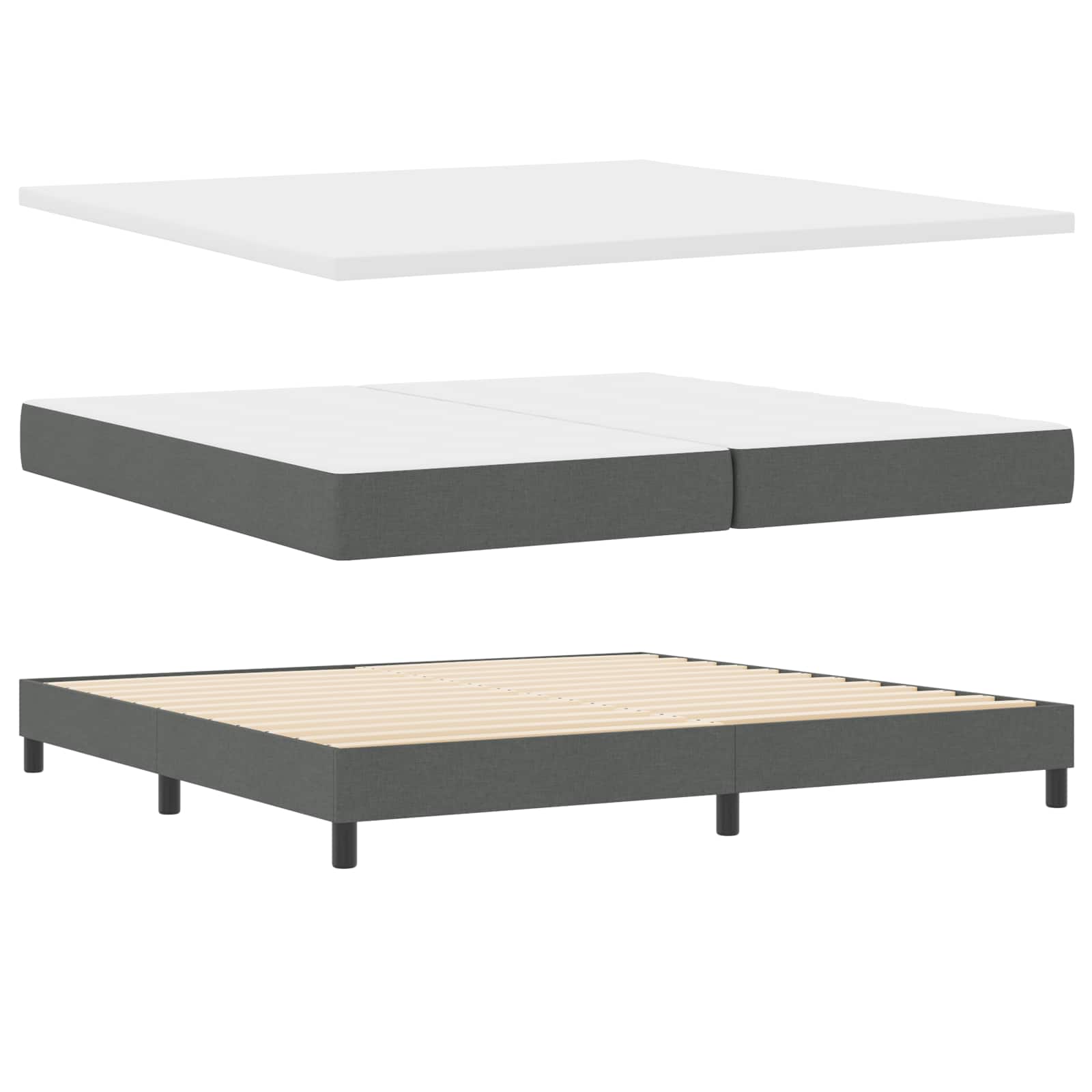 Boxspringbett mit Kopfteil Dunkelgrau 200 x 200 cm Stoff