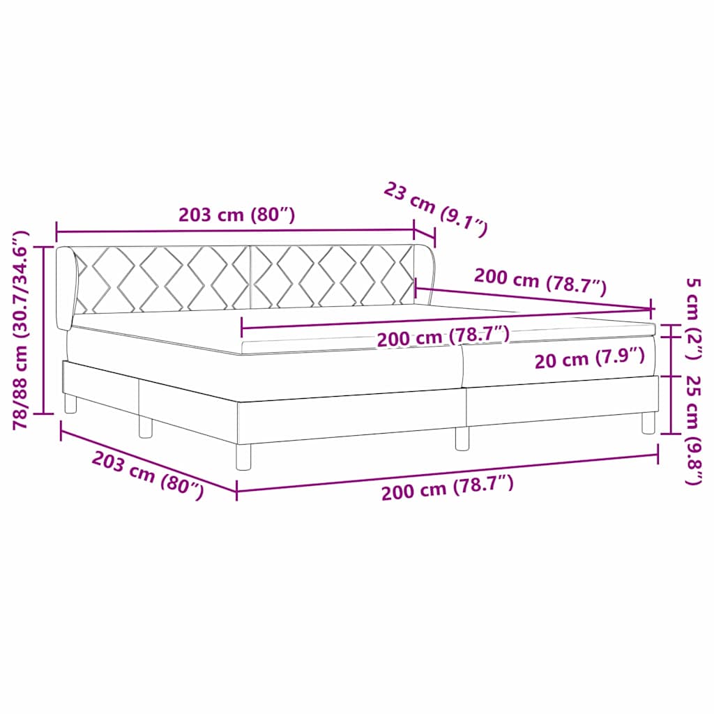 Boxspringbett mit Kopfteil Dunkelgrau 200 x 200 cm Stoff