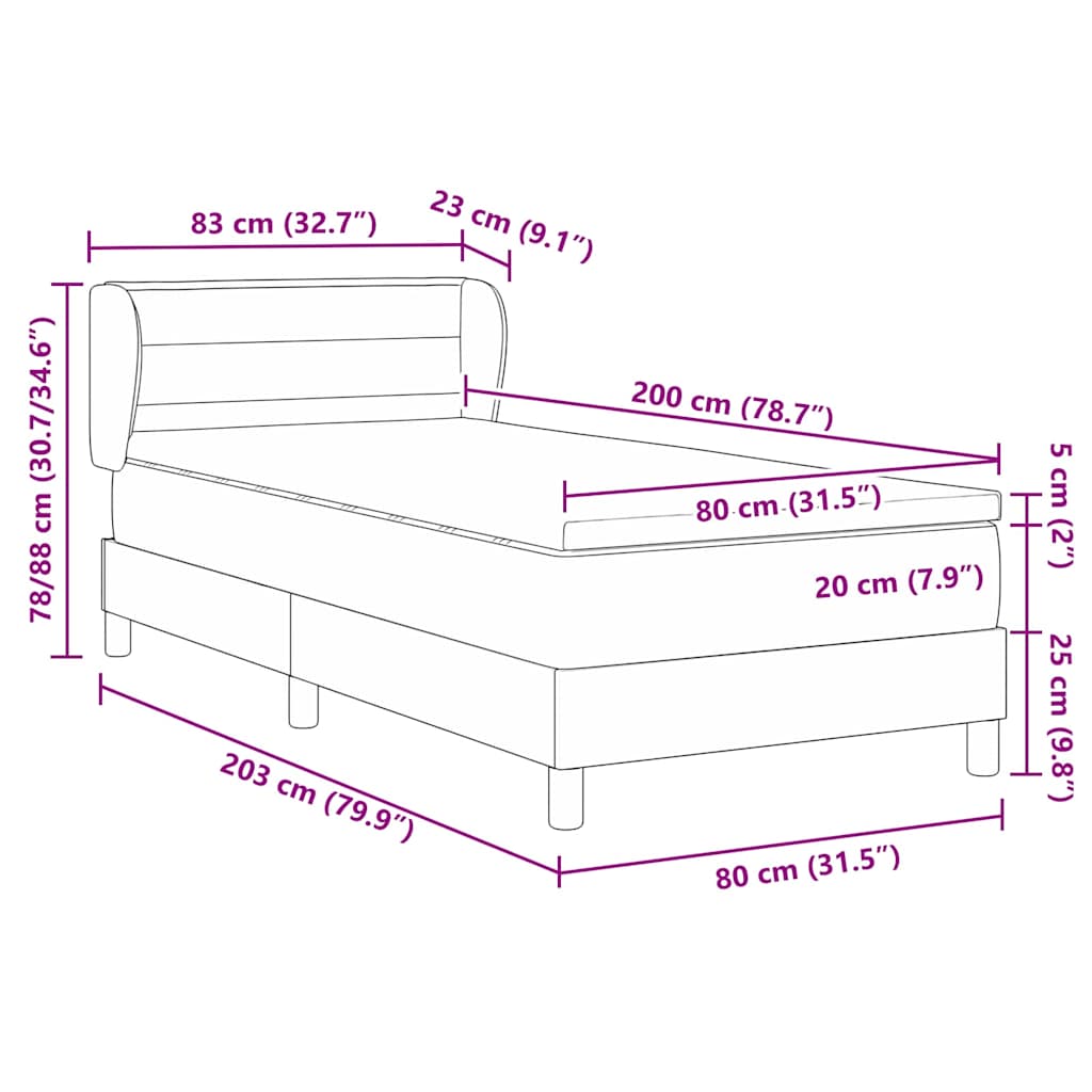 Boxspringbett mit Matratze Hellgrau 80 x 200 cm Stoff