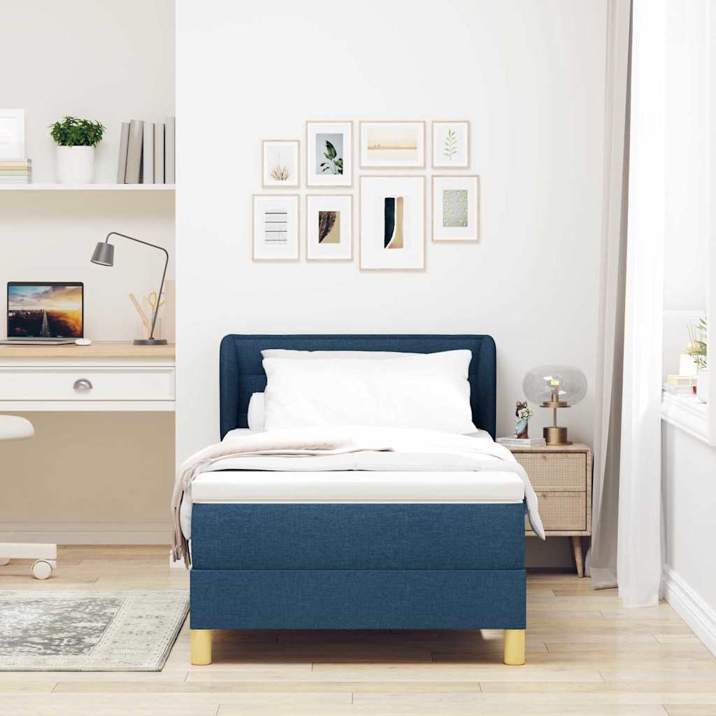 Boxspringbett mit Matratze mit Kopfteil Blau 90 x 200 cm Stoff