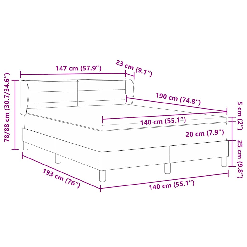 Boxspringbett mit Matratze Schwarz 140 x 190 cm Stoff