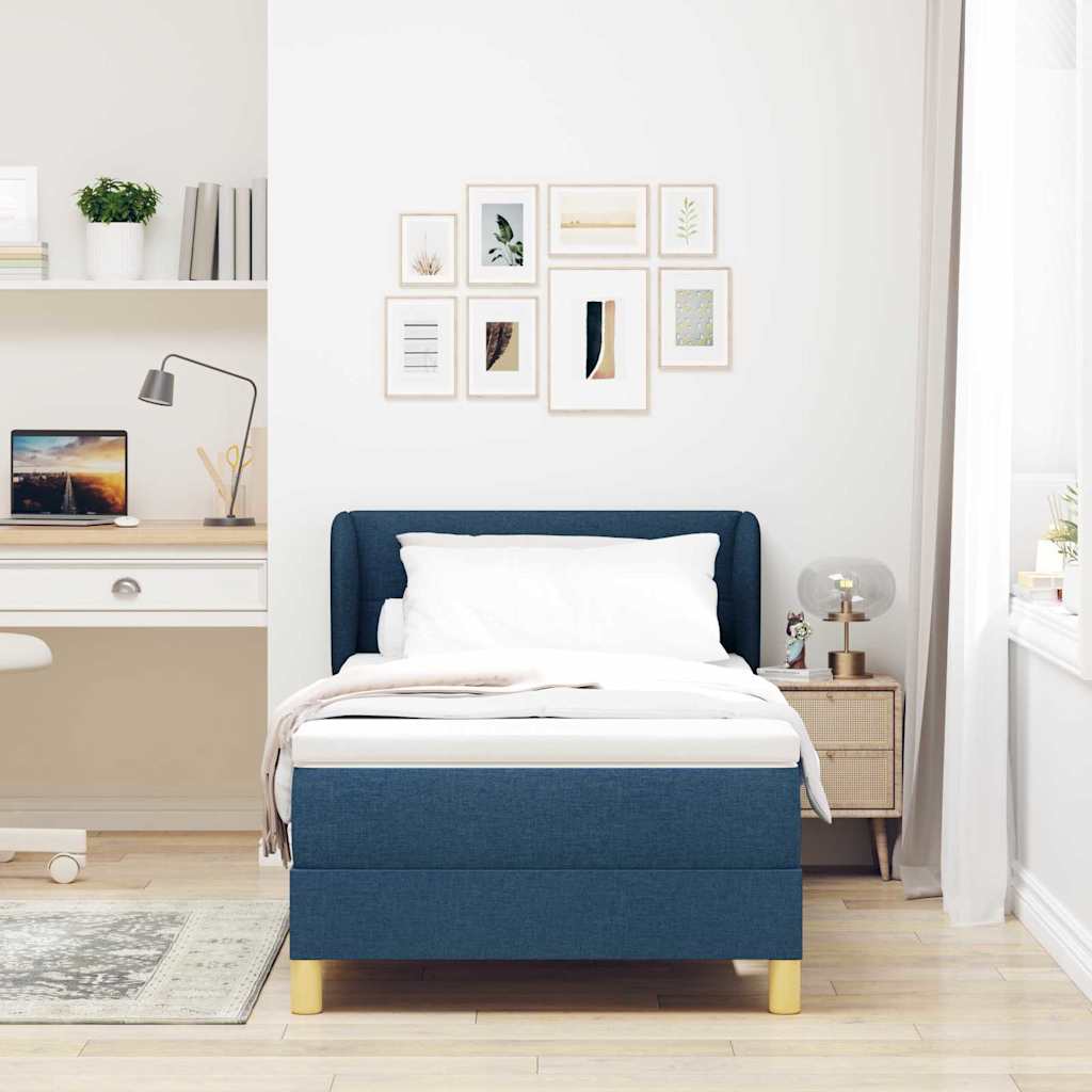 Boxspringbett mit Kopfteil Blau 90 x 200 cm Stoff