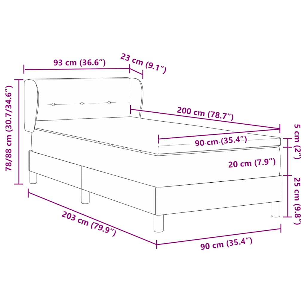 Boxspringbett mit Kopfteil Blau 90 x 200 cm Stoff