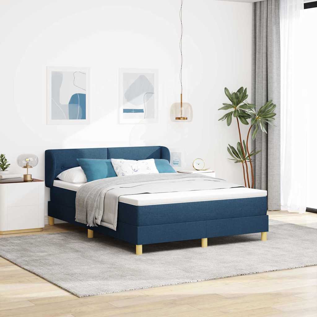 Boxspringbett mit Kopfteil Blau 140 x 200 cm Stoff