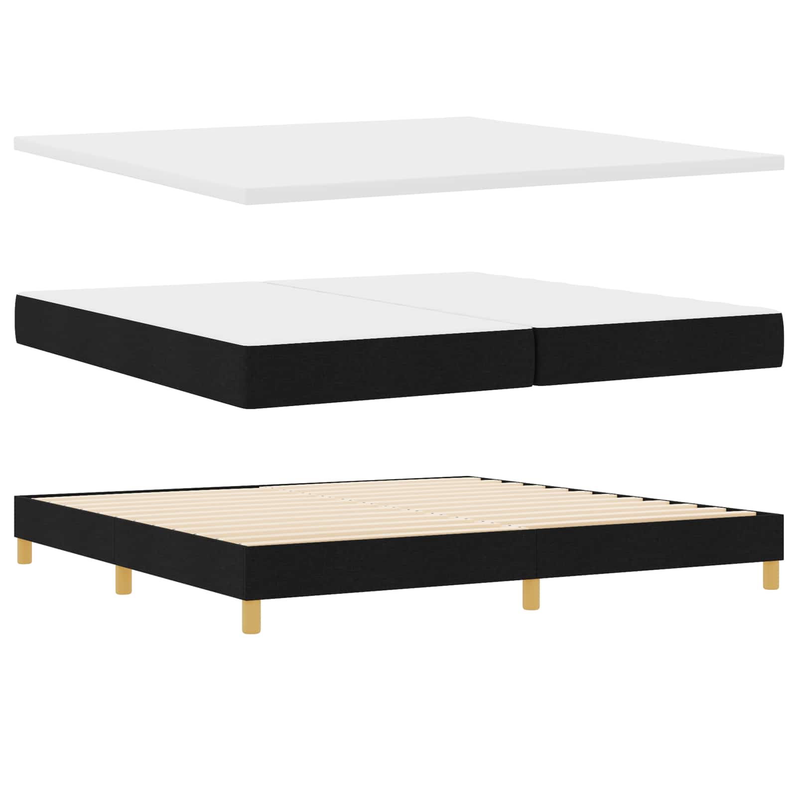 Boxspringbett mit Kopfteil Schwarz 200 x 200 cm Stoff