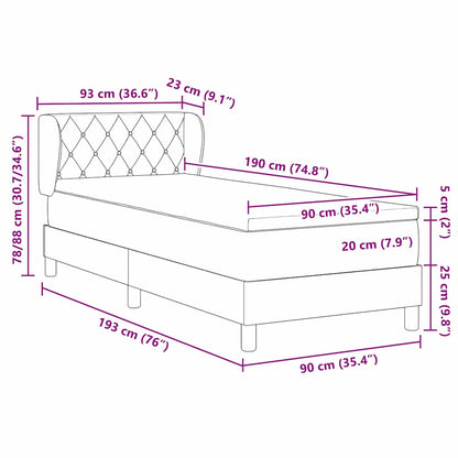 Boxspringbett mit Kopfteil Dunkelgrau 90 x 190 cm Samt