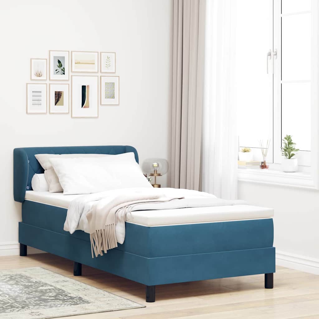 Boxspringbett mit Kopfteil Dunkelblau 90 x 190 cm Samt