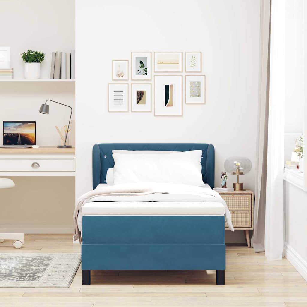 Boxspringbett mit Kopfteil Dunkelblau 90 x 190 cm Samt