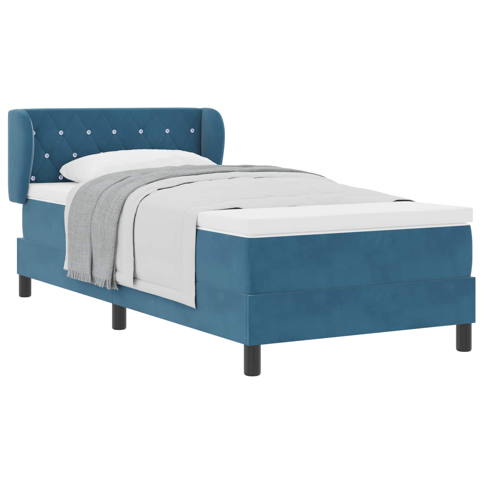 Boxspringbett mit Kopfteil Dunkelblau 90 x 190 cm Samt