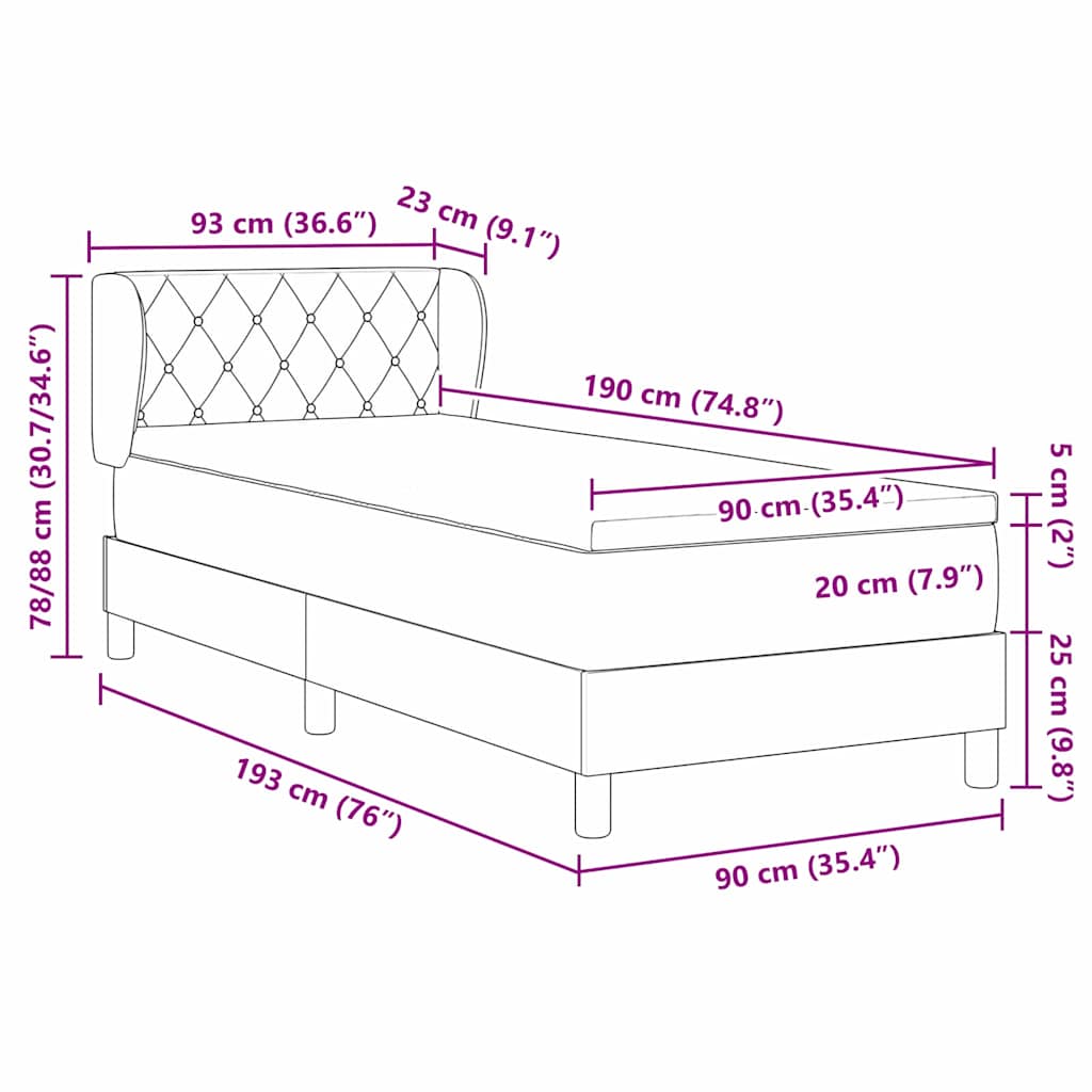 Boxspringbett mit Kopfteil Dunkelblau 90 x 190 cm Samt