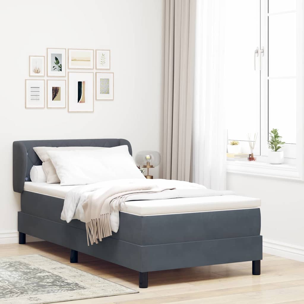 Boxspringbett mit Kopfteil Dunkelgrau 90 x 200 cm Samt