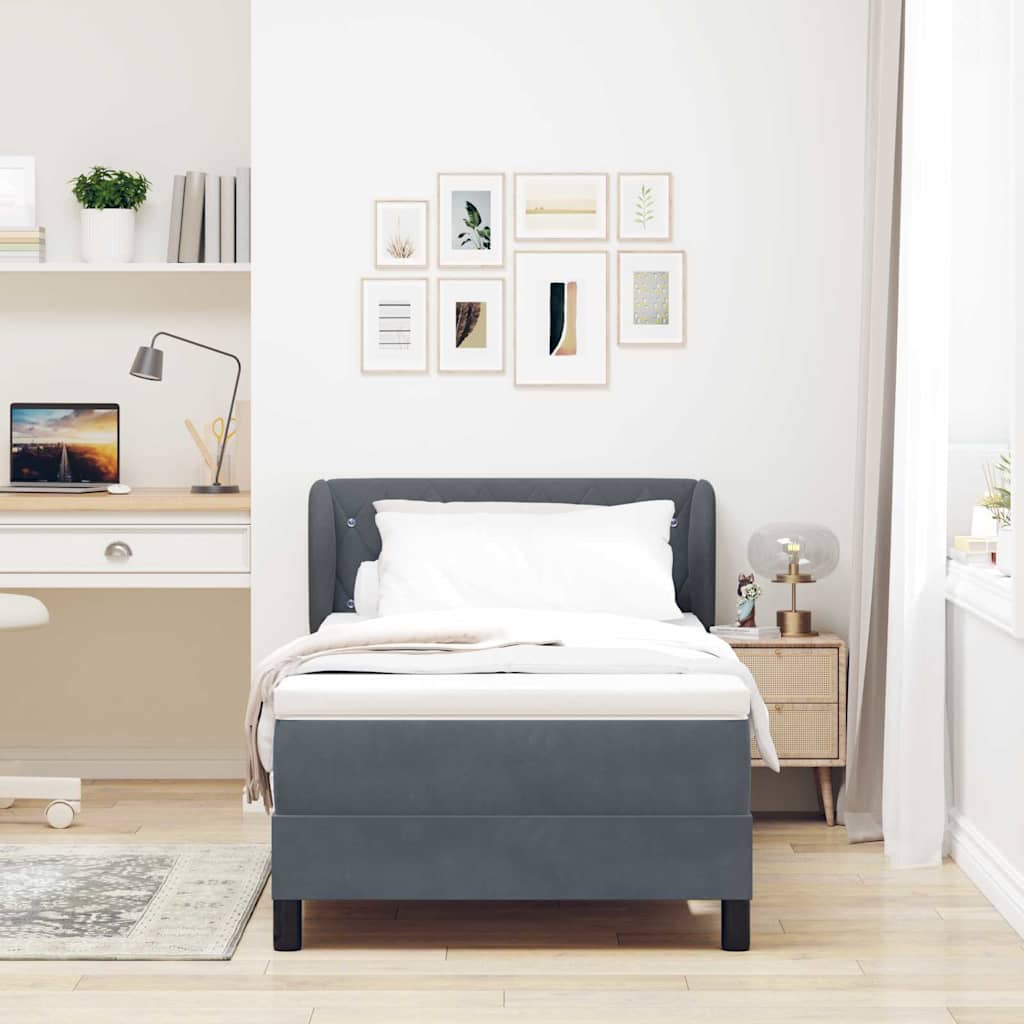 Boxspringbett mit Kopfteil Dunkelgrau 90 x 200 cm Samt