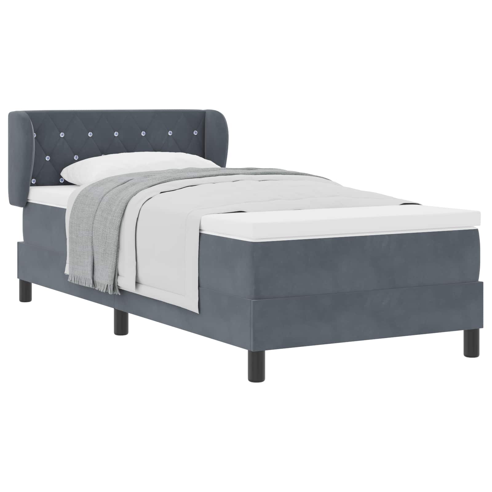Boxspringbett mit Kopfteil Dunkelgrau 90 x 200 cm Samt