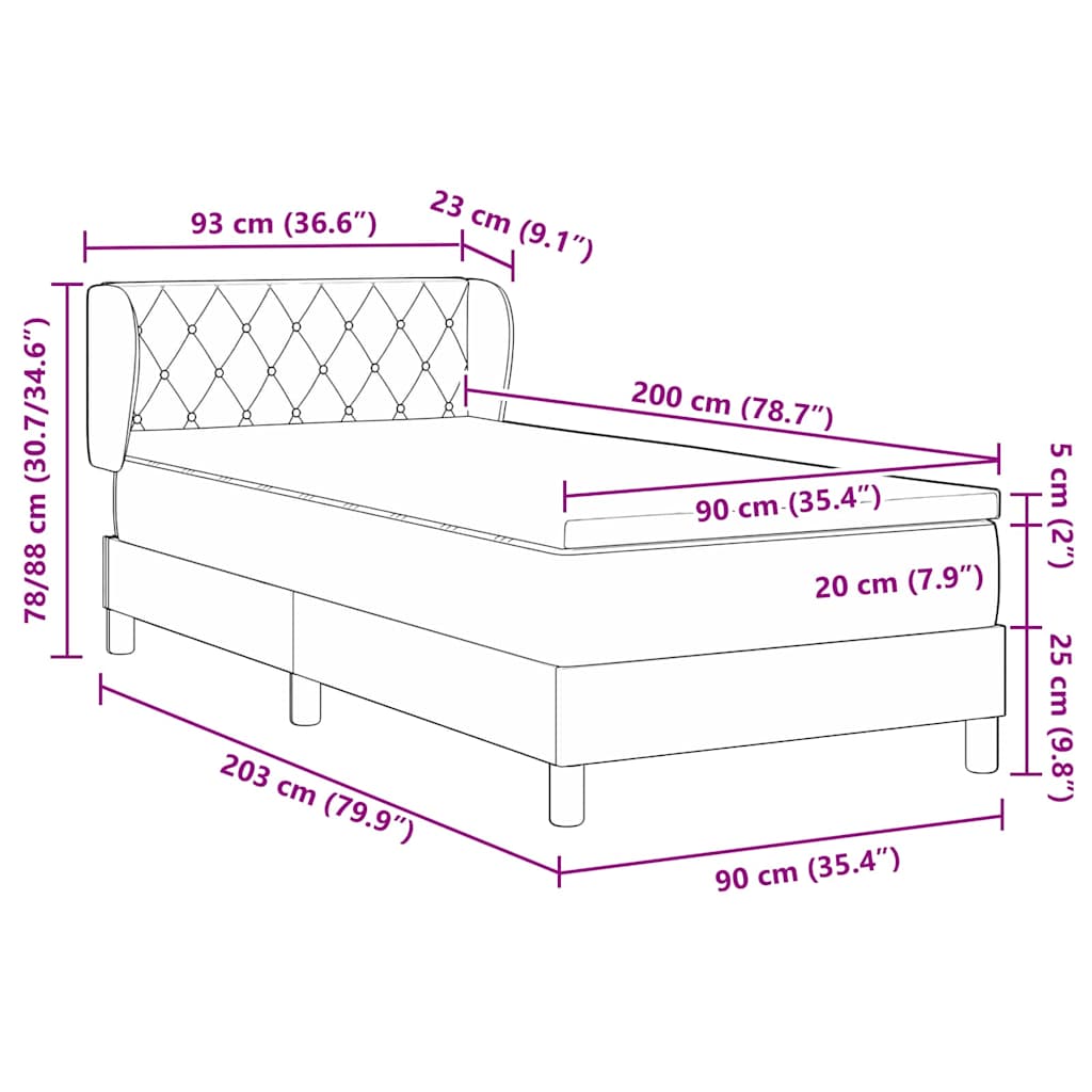 Boxspringbett mit Kopfteil Dunkelblau 90 x 200 cm Samt