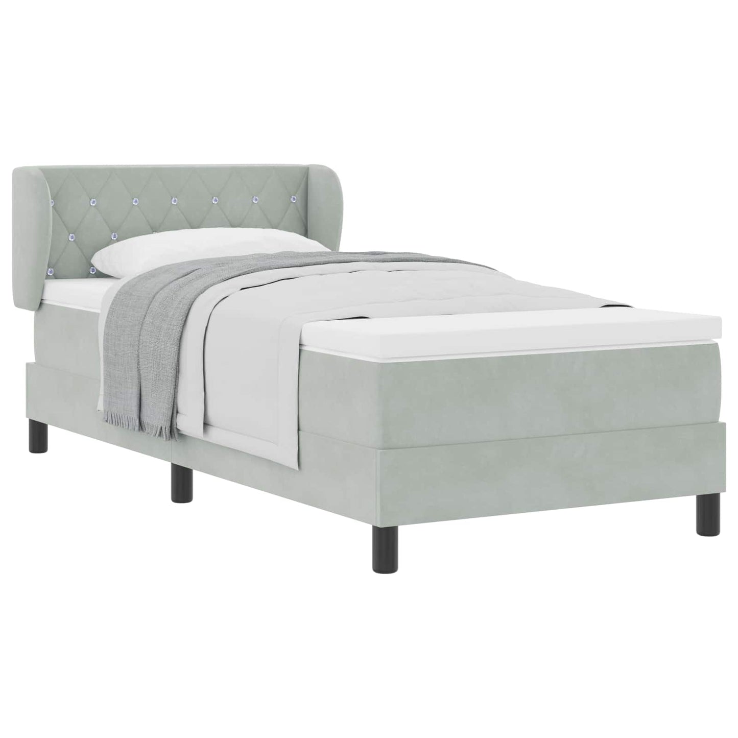 Boxspringbett mit Kopfteil Hellgrau 100 x 200 cm Samt
