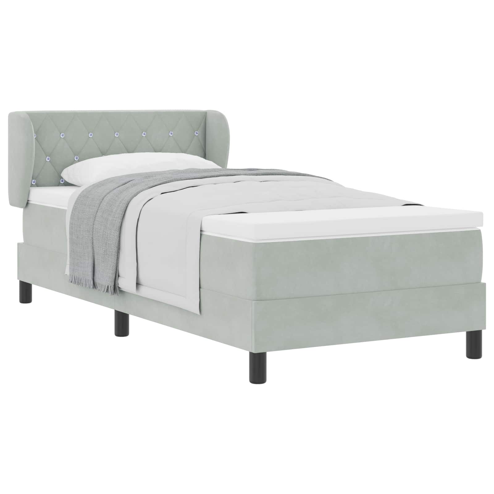 Boxspringbett mit Kopfteil Hellgrau 100 x 200 cm Samt