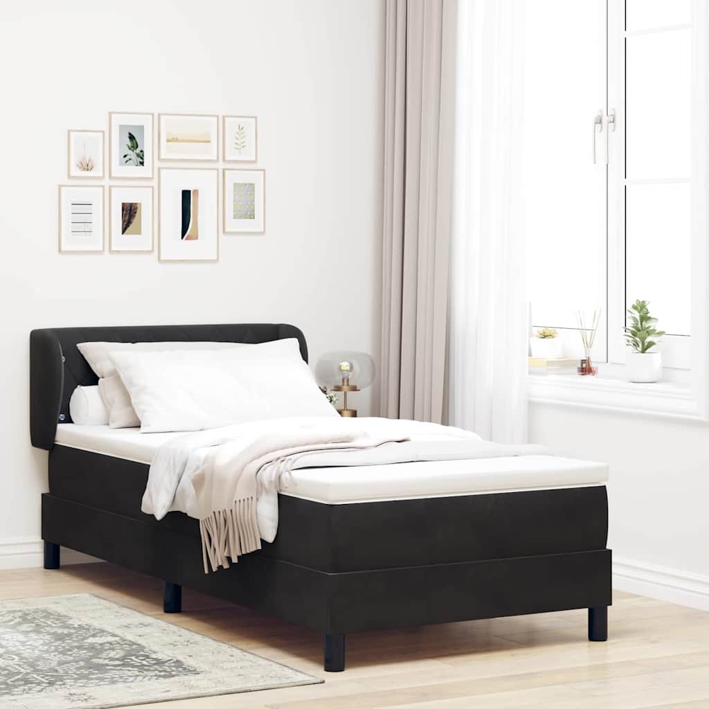 Boxspringbett mit Kopfteil Schwarz 100 x 200 cm Samt