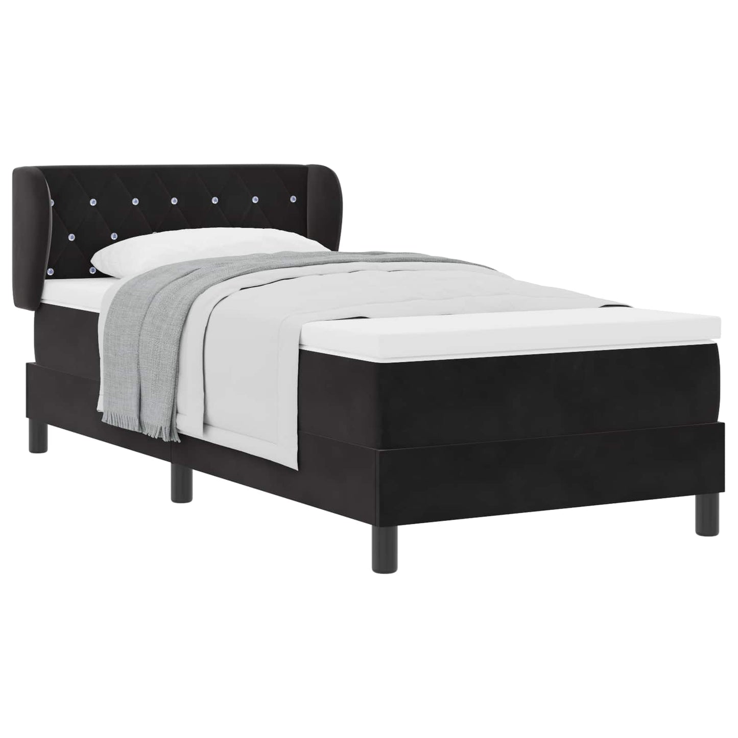 Boxspringbett mit Kopfteil Schwarz 100 x 200 cm Samt