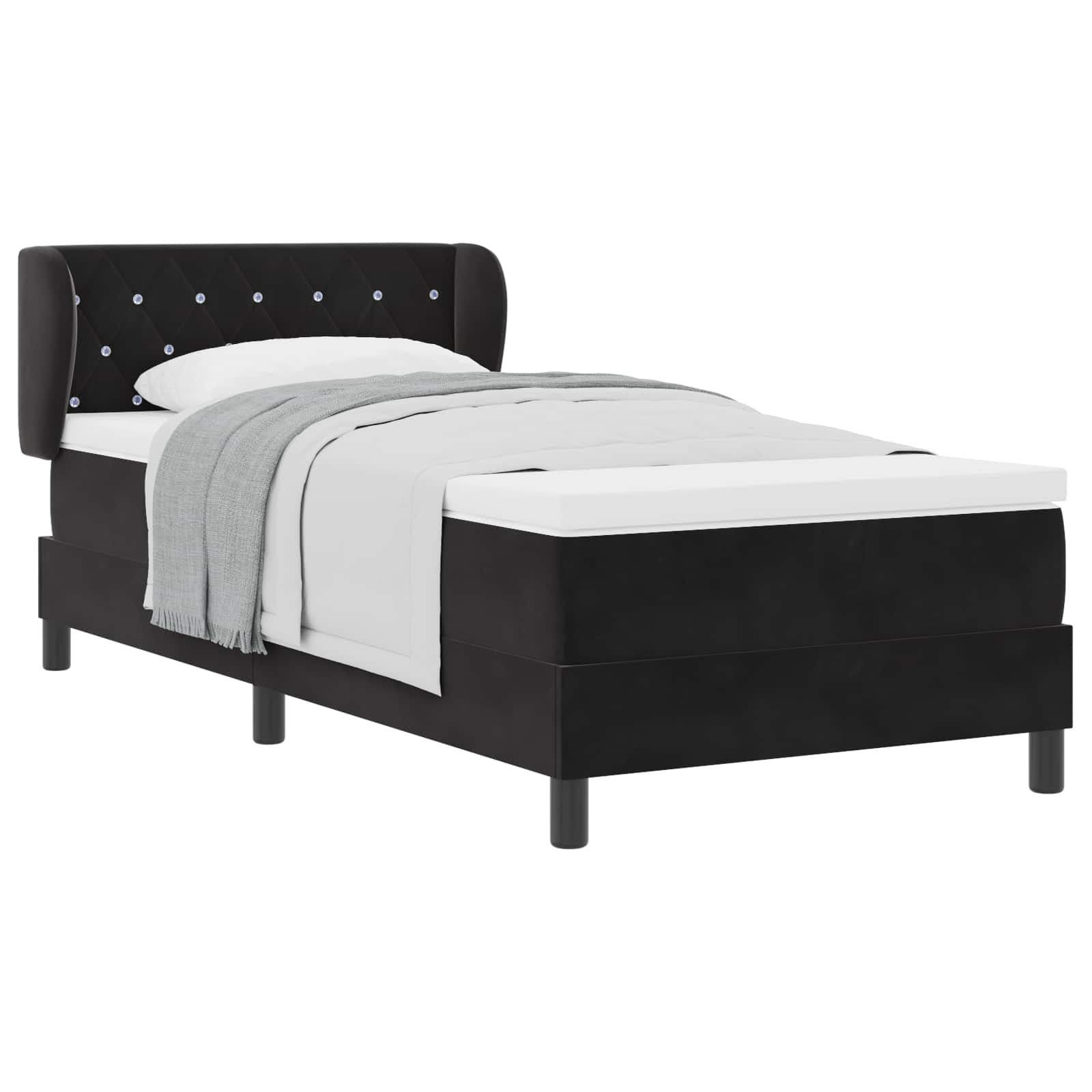 Boxspringbett mit Kopfteil Schwarz 100 x 200 cm Samt