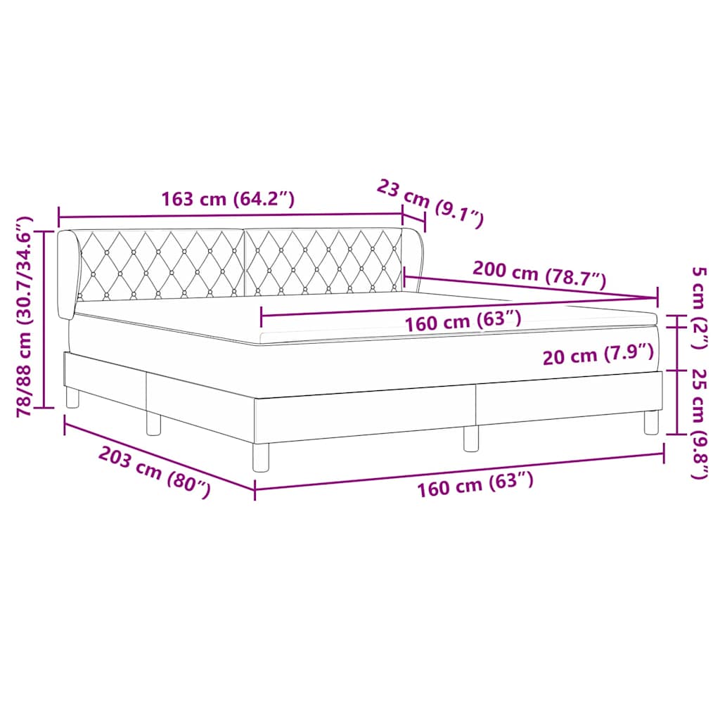 Boxspringbett mit Kopfteil Dunkelgrau 160 x 200 cm Samt
