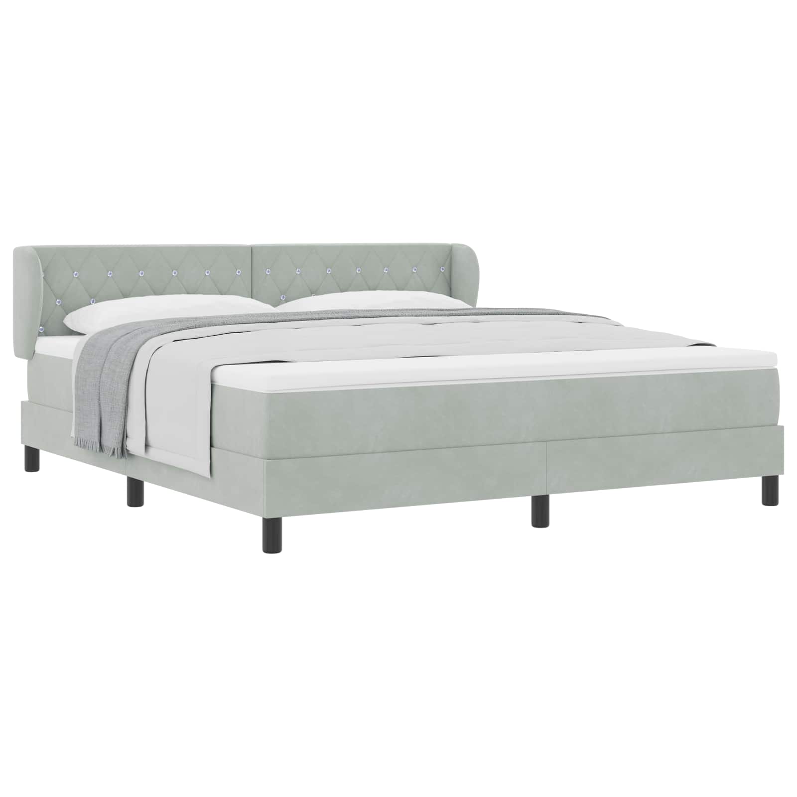 Boxspringbett mit Kopfteil Hellgrau 180 x 200 cm Samt