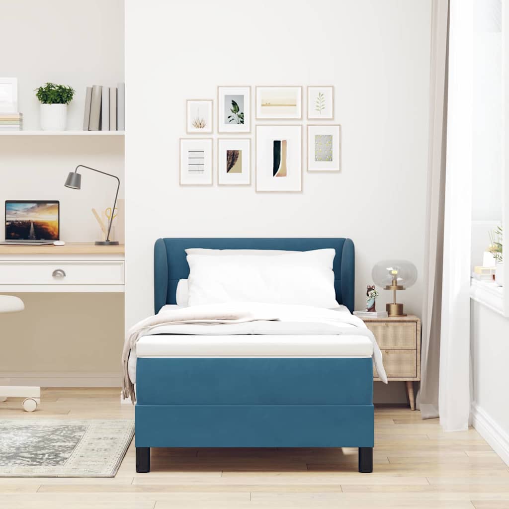 Boxspringbett mit Kopfteil Dunkelblau 90 x 190 cm Samt
