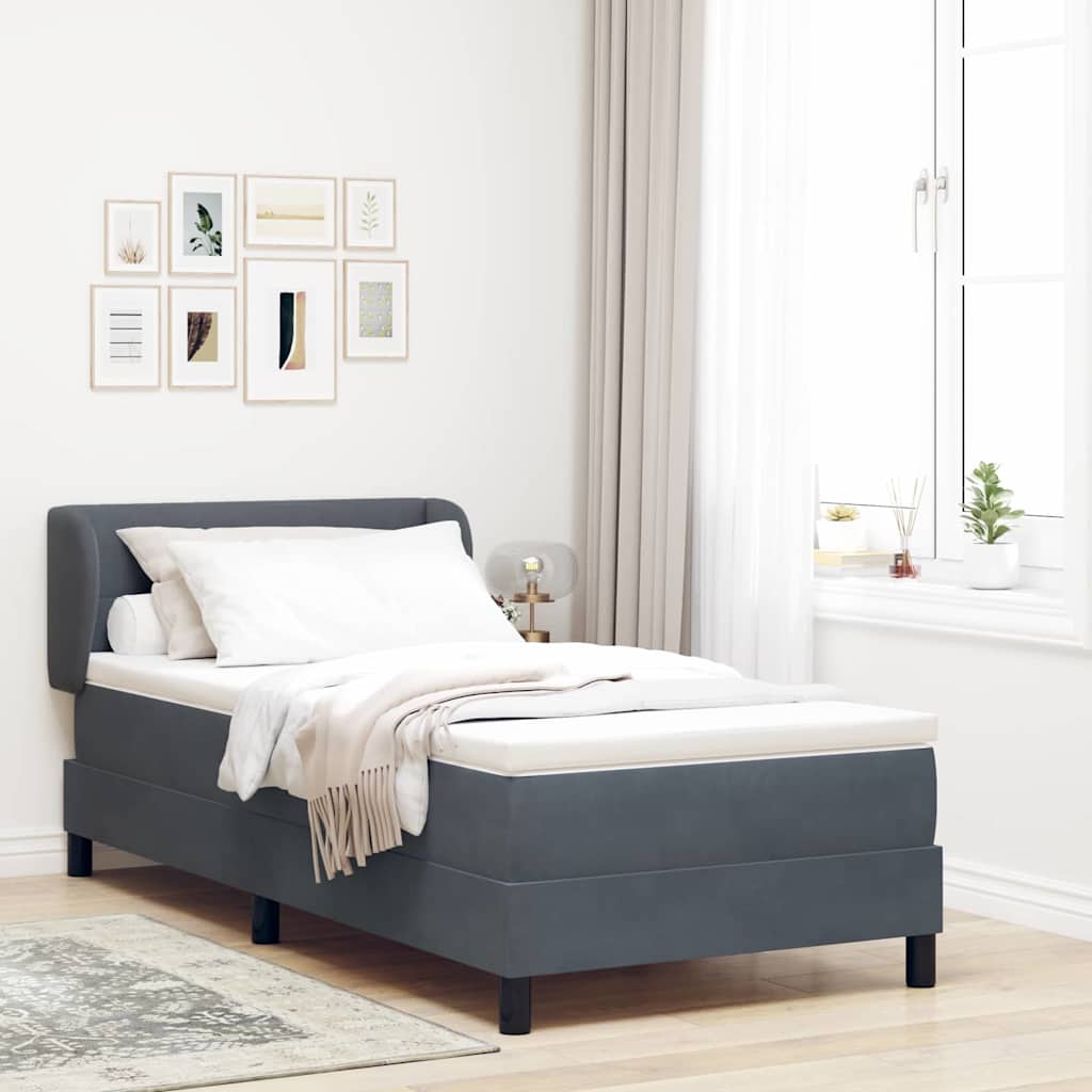Boxspringbett mit Kopfteil Dunkelgrau 90 x 200 cm Samt