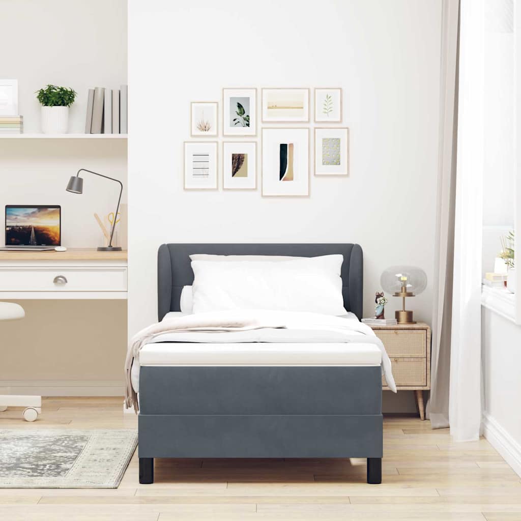 Boxspringbett mit Kopfteil Dunkelgrau 90 x 200 cm Samt