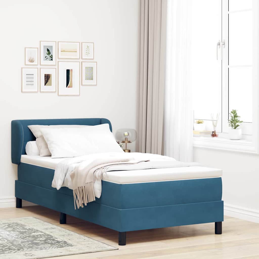 Boxspringbett mit Kopfteil Dunkelblau 90 x 200 cm Samt