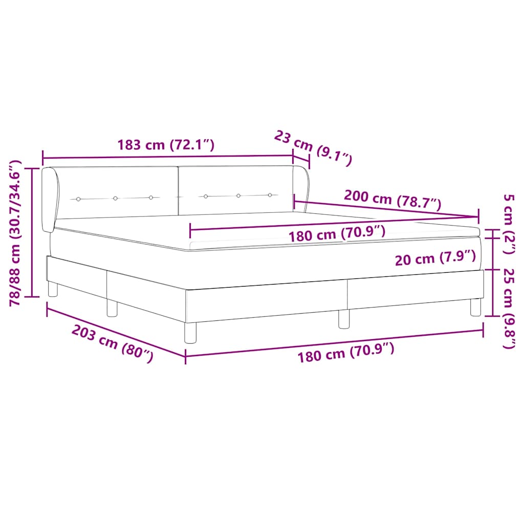 Boxspringbett mit Kopfteil Hellgrau 180 x 200 cm Samt