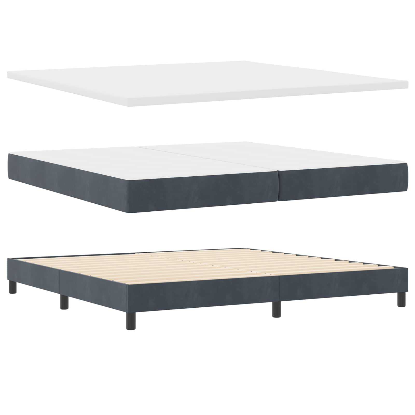 Boxspringbett mit Kopfteil Dunkelgrau 200 x 200 cm Samt
