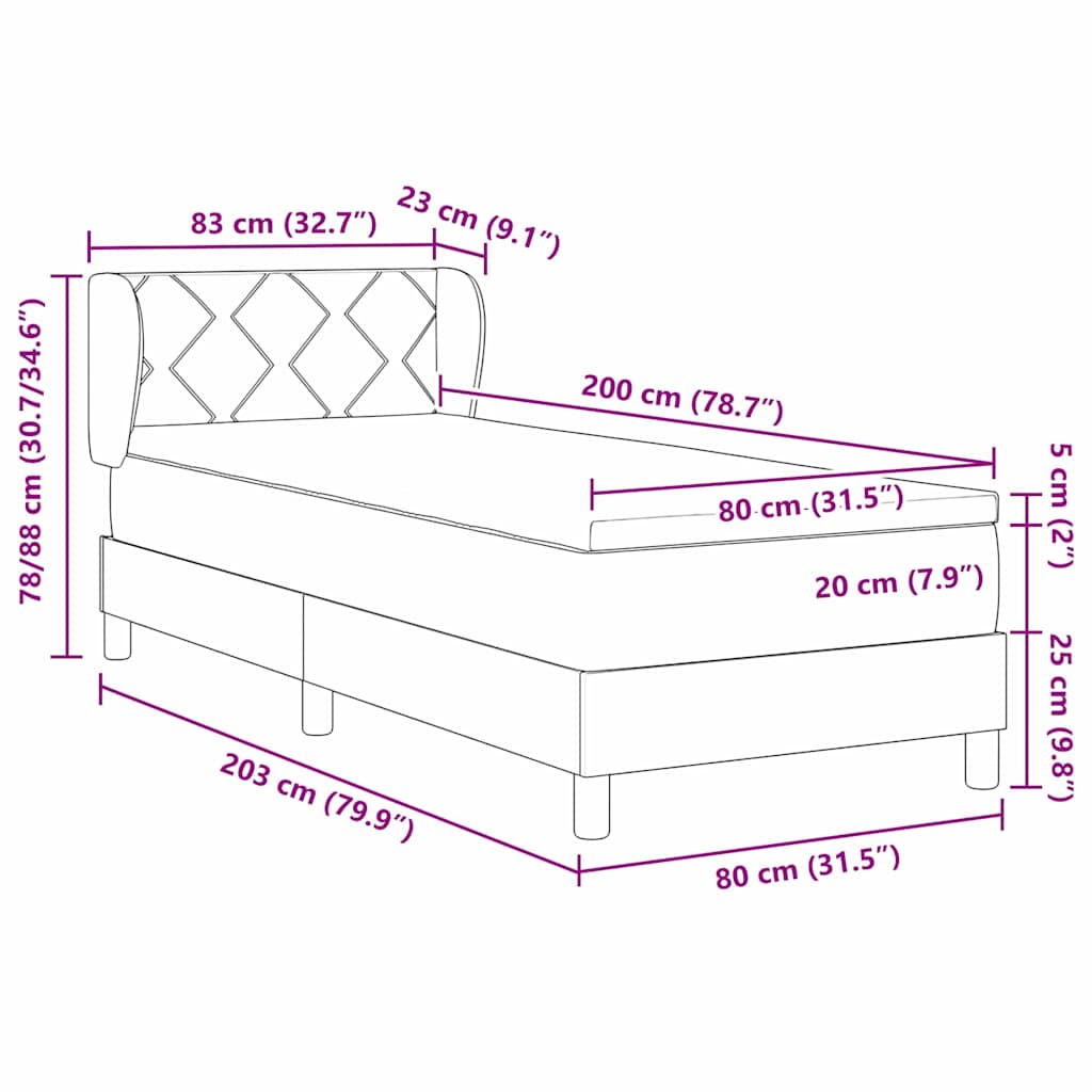 Boxspringbett mit Kopfteil Dunkelgrau 80 x 200 cm Samt