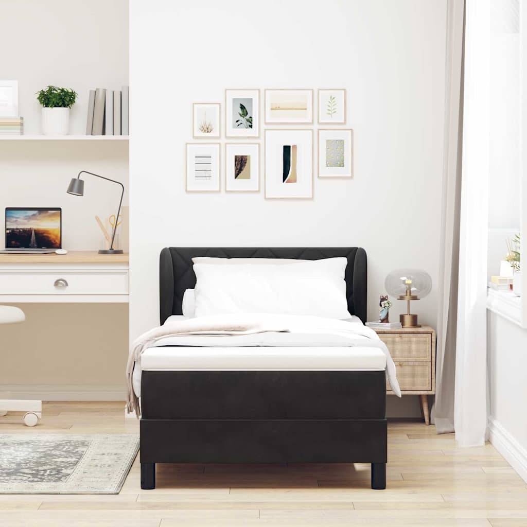 Boxspringbett mit Kopfteil Schwarz 90 x 190 cm Samt