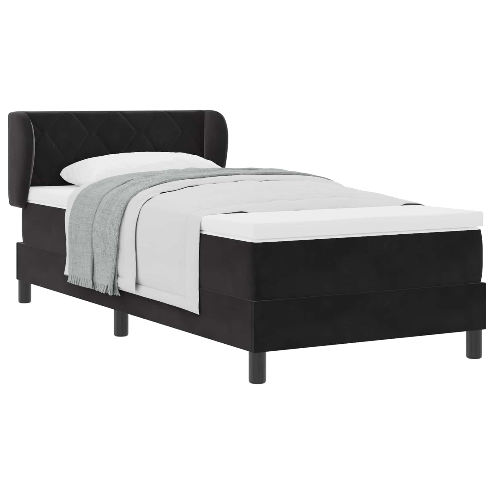 Boxspringbett mit Kopfteil Schwarz 90 x 190 cm Samt