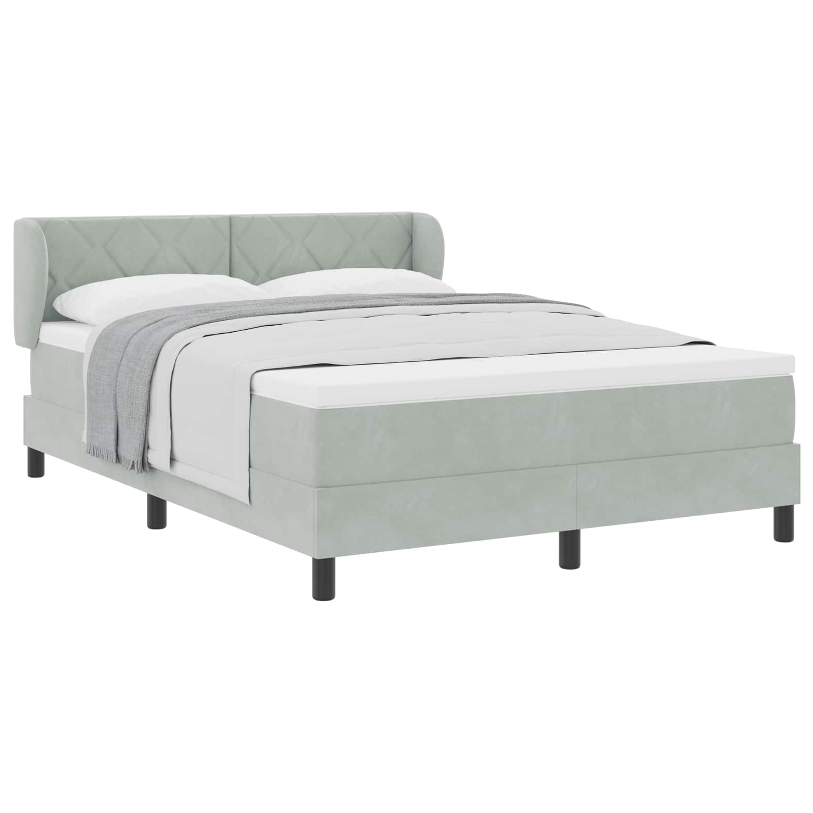 Boxspringbett mit Kopfteil Hellgrau 160 x 200 cm Samt