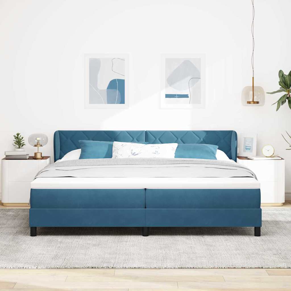 Boxspringbett mit Kopfteil Dunkelblau 200 x 200 cm Samt