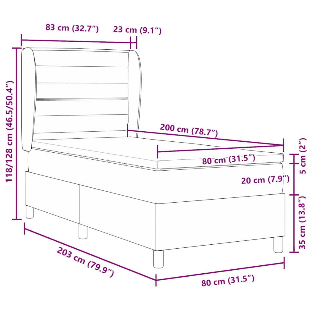 Boxspringbett mit Matratze Schwarz 80 x 200 cm Stoff