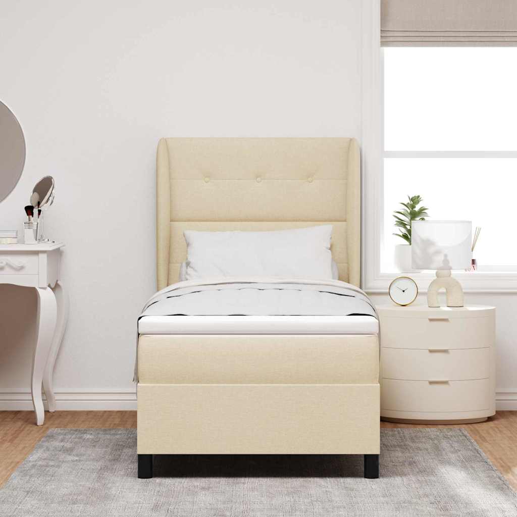 Boxspringbett mit Matratze mit Kopfteil Creme 90 x 190 cm Stoff