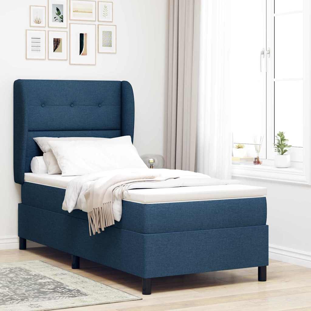 Boxspringbett mit Kopfteil Blau 90 x 190 cm Stoff