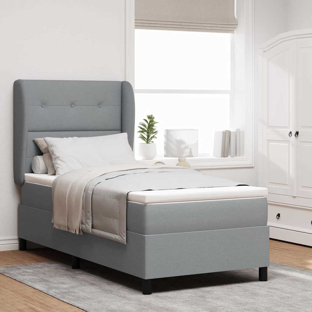 Boxspringbett mit Kopfteil Hellgrau 90 x 200 cm Stoff