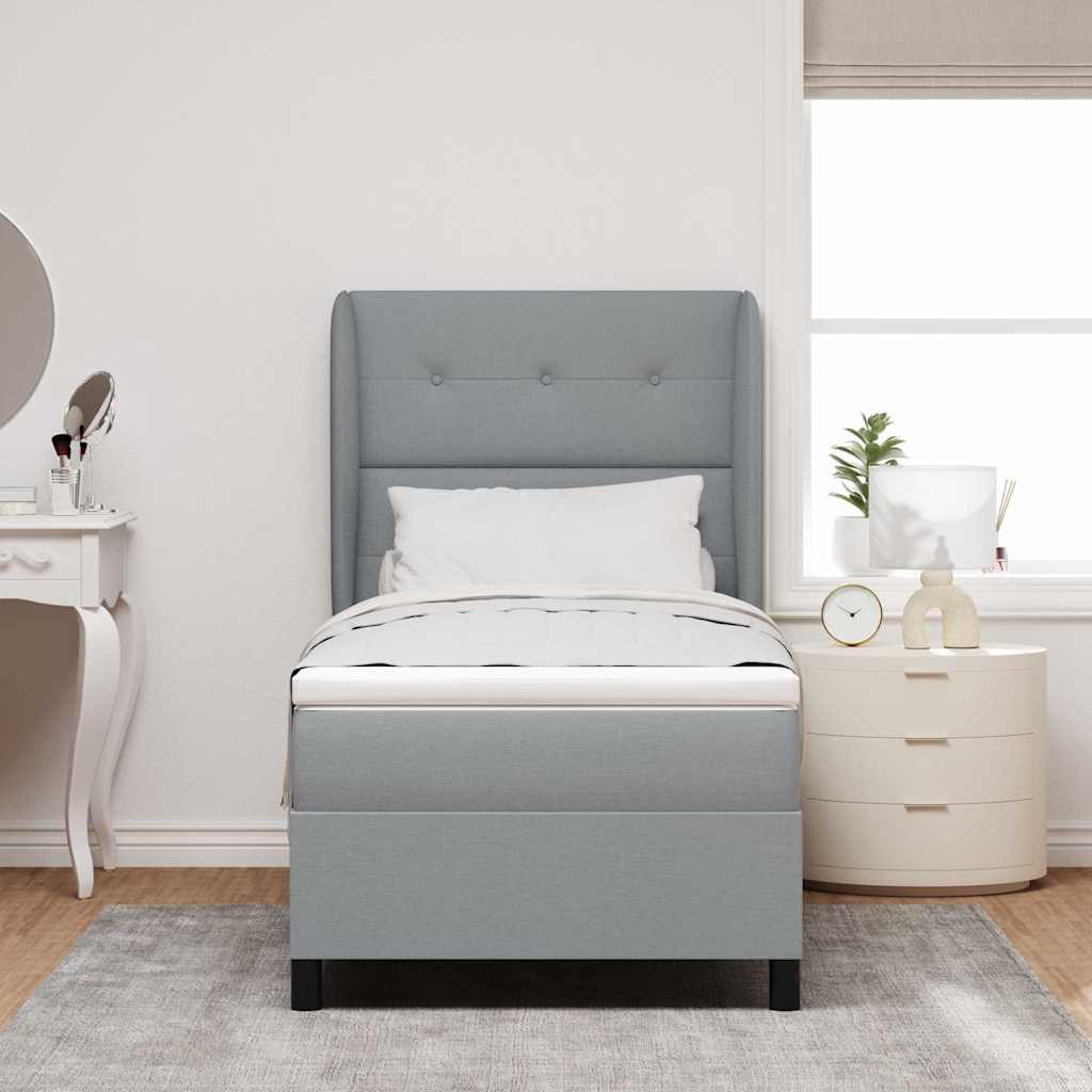 Boxspringbett mit Kopfteil Hellgrau 90 x 200 cm Stoff