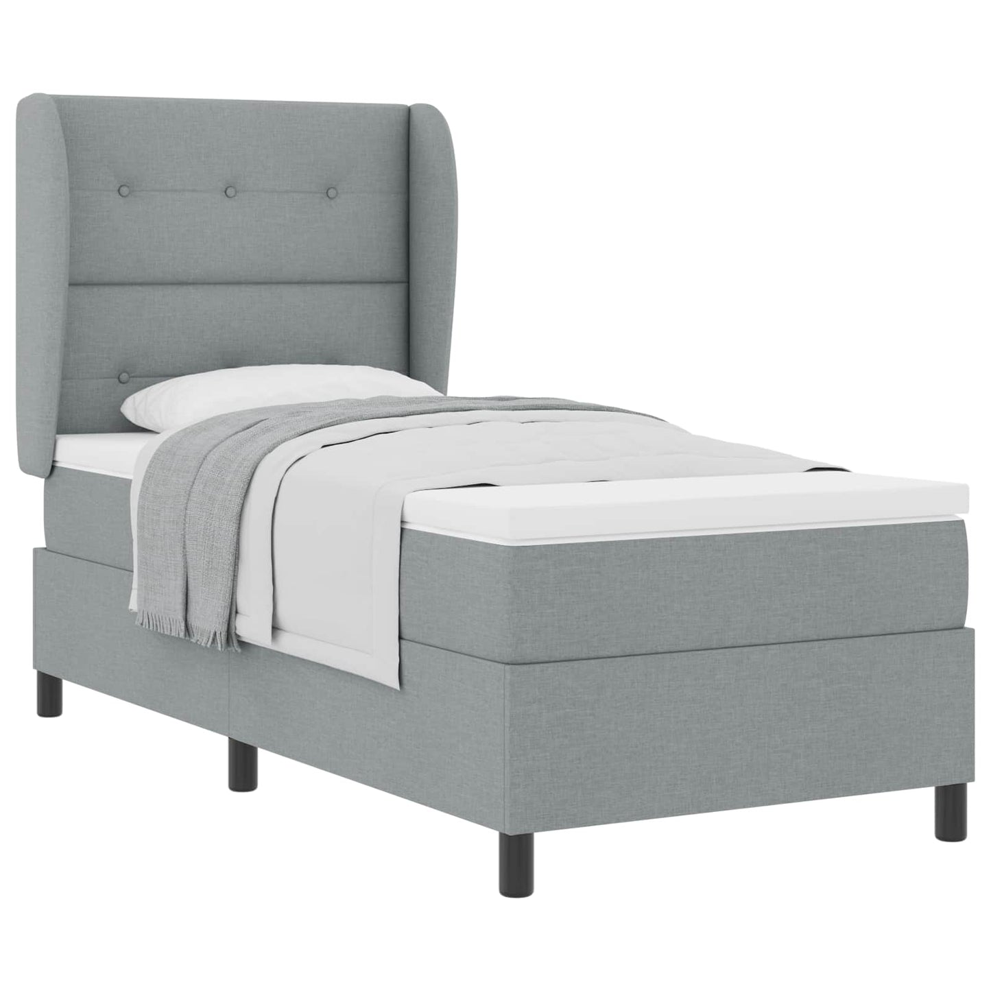 Boxspringbett mit Kopfteil Hellgrau 90 x 200 cm Stoff