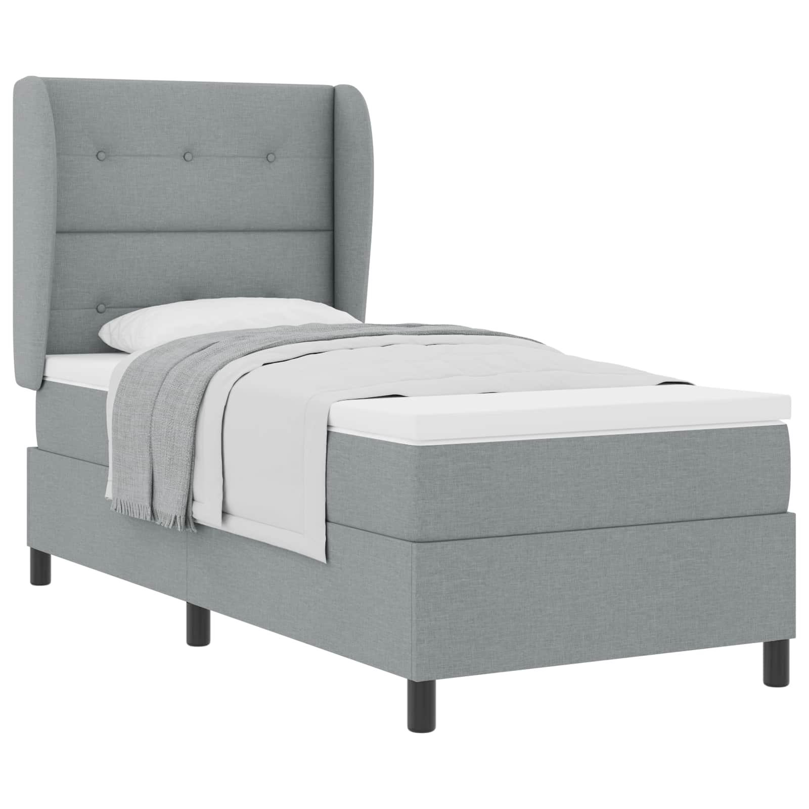 Boxspringbett mit Kopfteil Hellgrau 90 x 200 cm Stoff